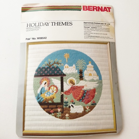 Vintage Bernat Holiday Themes Herald Angel Quick stitch Kit W08542 Nativity 1979 - Picture 1 of 5